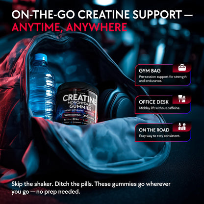 Creatine Monohydrate Gummies Complex 5000 MG for Men & Women, Preworkout Gummy with BCAA, L-Carnitine, Taurine & Vitamin B12 for Muscle Growth, - dailyvitalstore