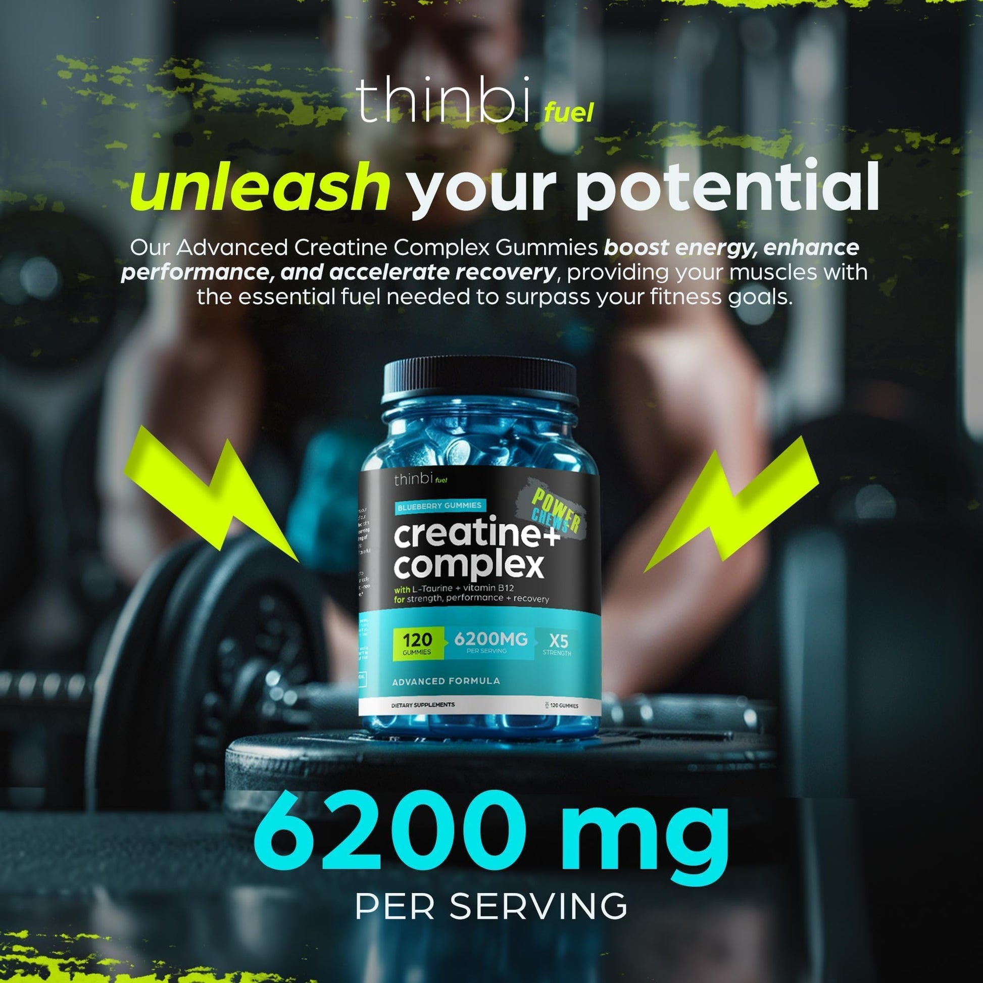 Creatine Monohydrate Gummies Complex 6200mg for Men & Women - 120 Gummies Advanced Formula W/L-Taurine + Vitamin B12 for Muscle Strength, Muscle Builder, Energy Boost - dailyvitalstore