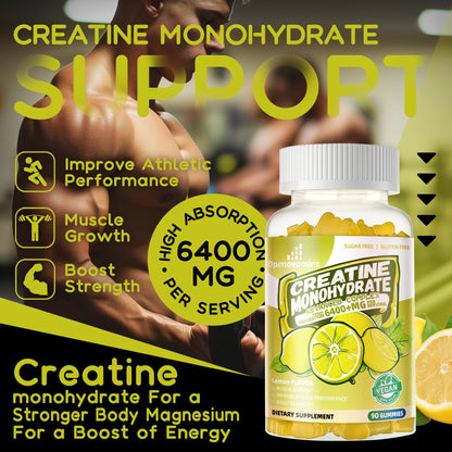 Creatine Monohydrate Gummies Complex for Men & Women -Advanced Formula W/L-Taurine + Vitamin B12, Sugar Free Chewable Supplement,90 Lemon Gummies - dailyvitalstore