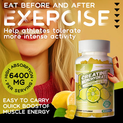 Creatine Monohydrate Gummies Complex for Men & Women -Advanced Formula W/L-Taurine + Vitamin B12, Sugar Free Chewable Supplement,90 Lemon Gummies - dailyvitalstore