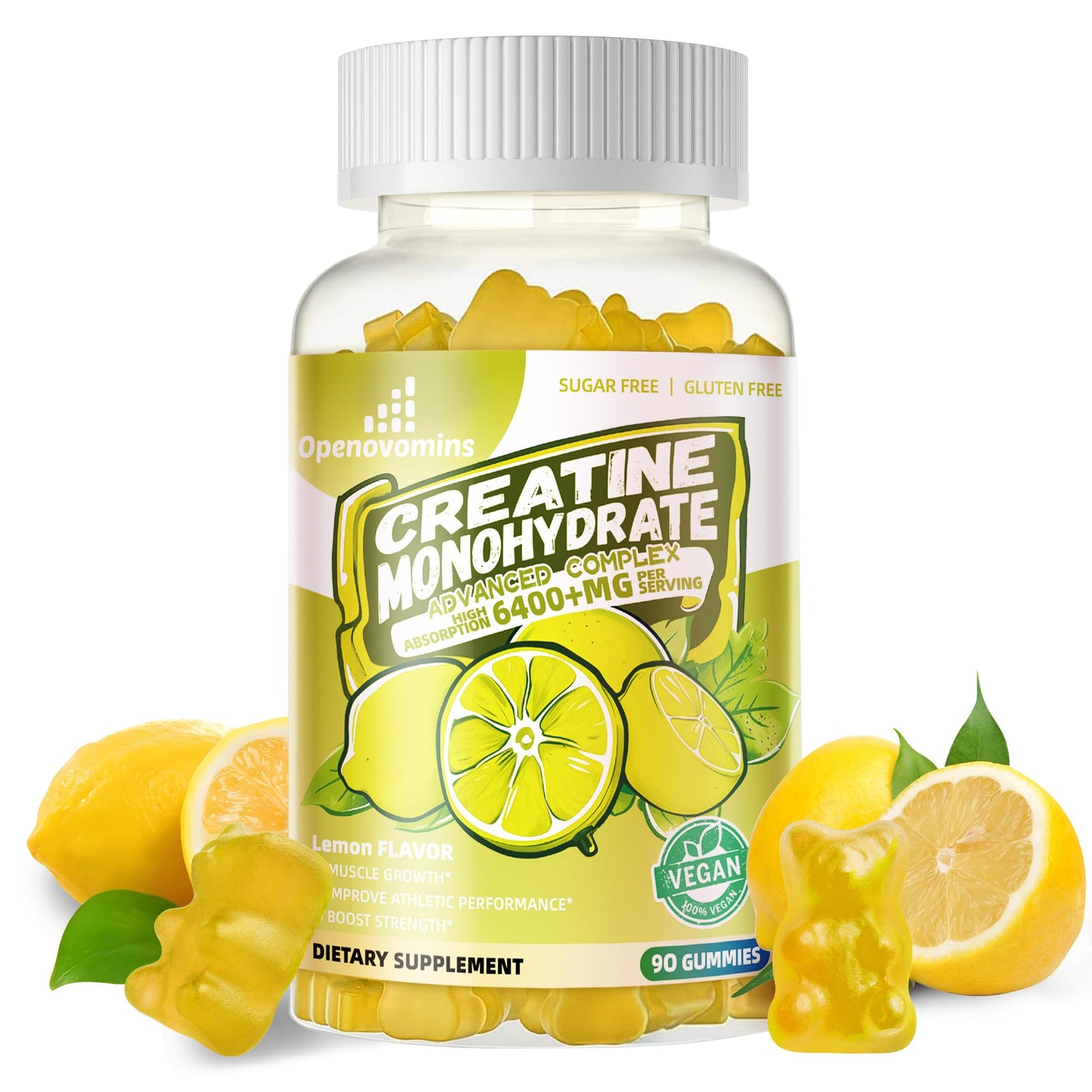 Creatine Monohydrate Gummies Complex for Men & Women -Advanced Formula W/L-Taurine + Vitamin B12, Sugar Free Chewable Supplement,90 Lemon Gummies - dailyvitalstore
