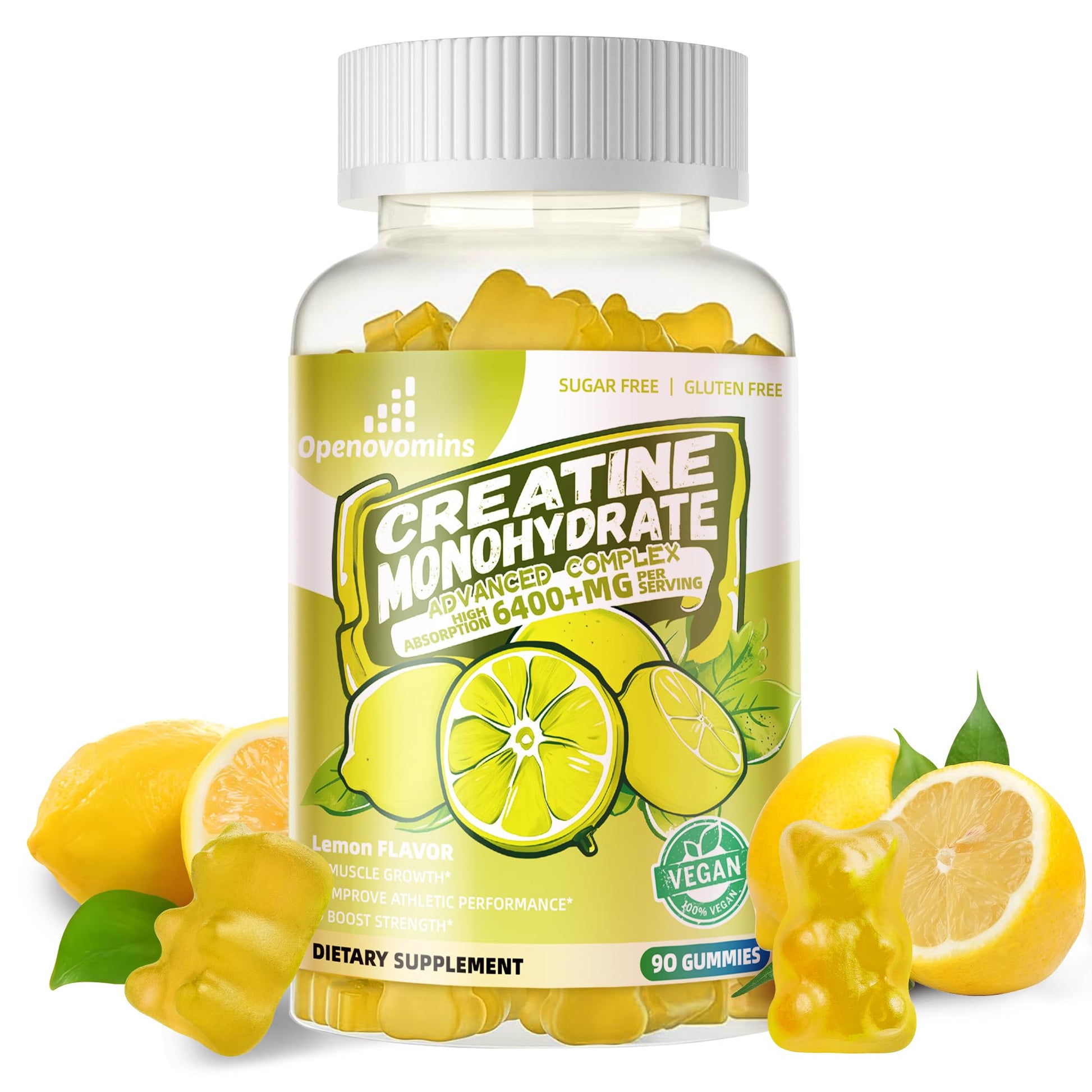 Creatine Monohydrate Gummies Complex for Men & Women -Advanced Formula W/L-Taurine + Vitamin B12, Sugar Free Chewable Supplement,90 Lemon Gummies - dailyvitalstore