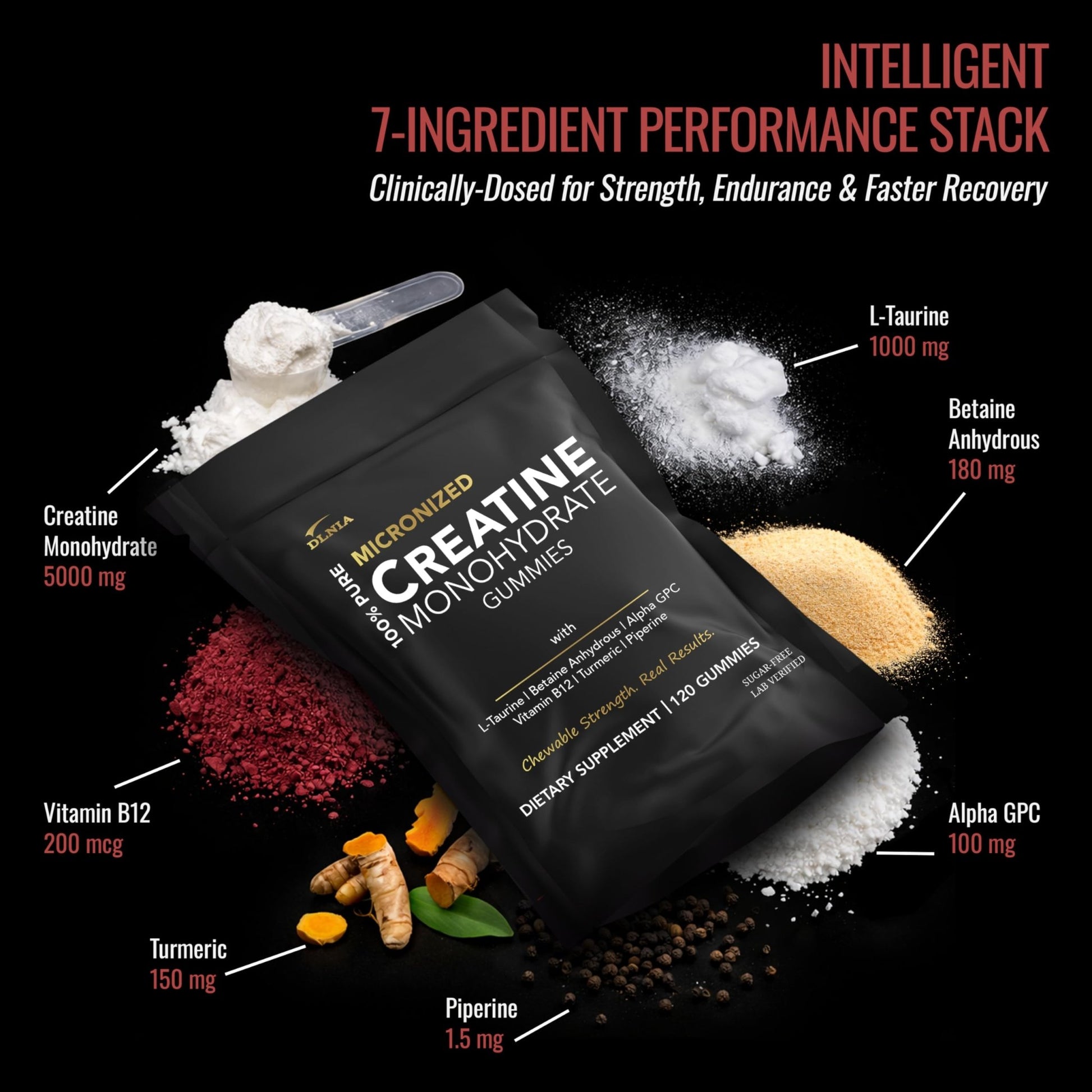 Creatine Monohydrate Gummies for Men & Women - Sugar Free & Vegan Advanced Formula W/L-Taurine + Vitamin B12 - for Muscle Strength, Muscles Builder, Recovery, - dailyvitalstore