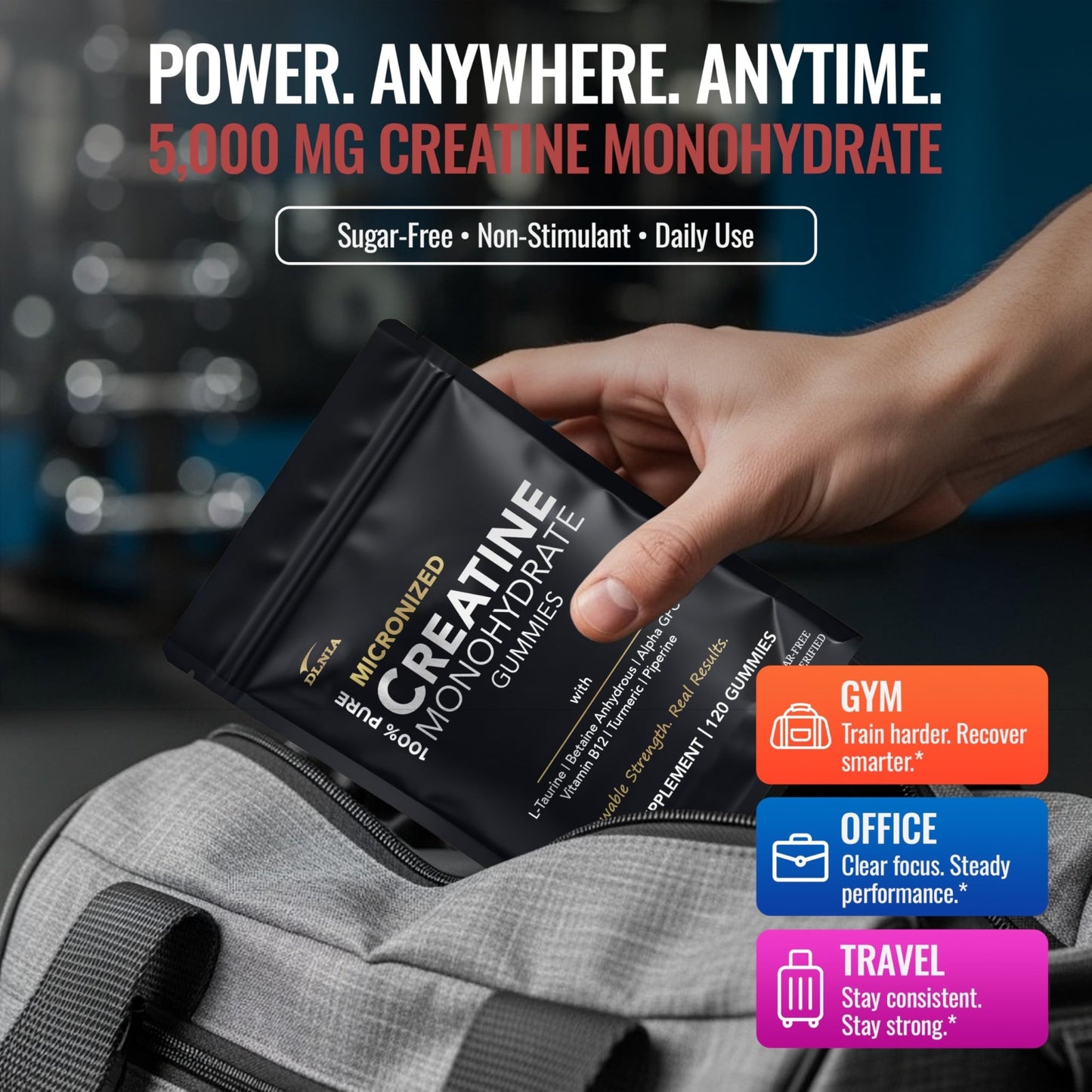 Creatine Monohydrate Gummies for Men & Women - Sugar Free & Vegan Advanced Formula W/L-Taurine + Vitamin B12 - for Muscle Strength, Muscles Builder, Recovery, - dailyvitalstore