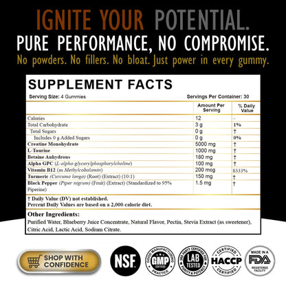 Creatine Monohydrate Gummies for Men & Women - Sugar Free & Vegan Advanced Formula W/L-Taurine + Vitamin B12 - for Muscle Strength, Muscles Builder, Recovery, - dailyvitalstore