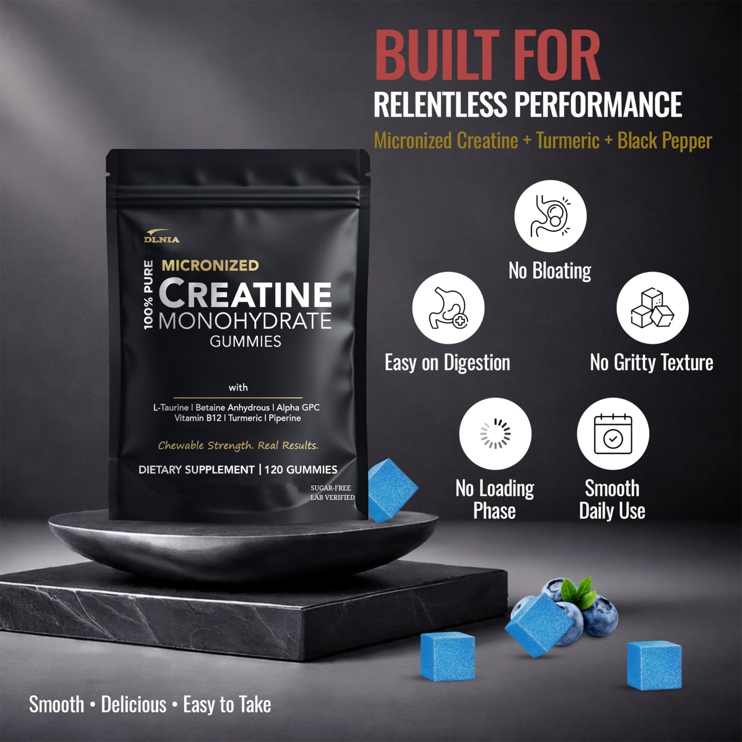 Creatine Monohydrate Gummies for Men & Women - Sugar Free & Vegan Advanced Formula W/L-Taurine + Vitamin B12 - for Muscle Strength, Muscles Builder, Recovery, - dailyvitalstore