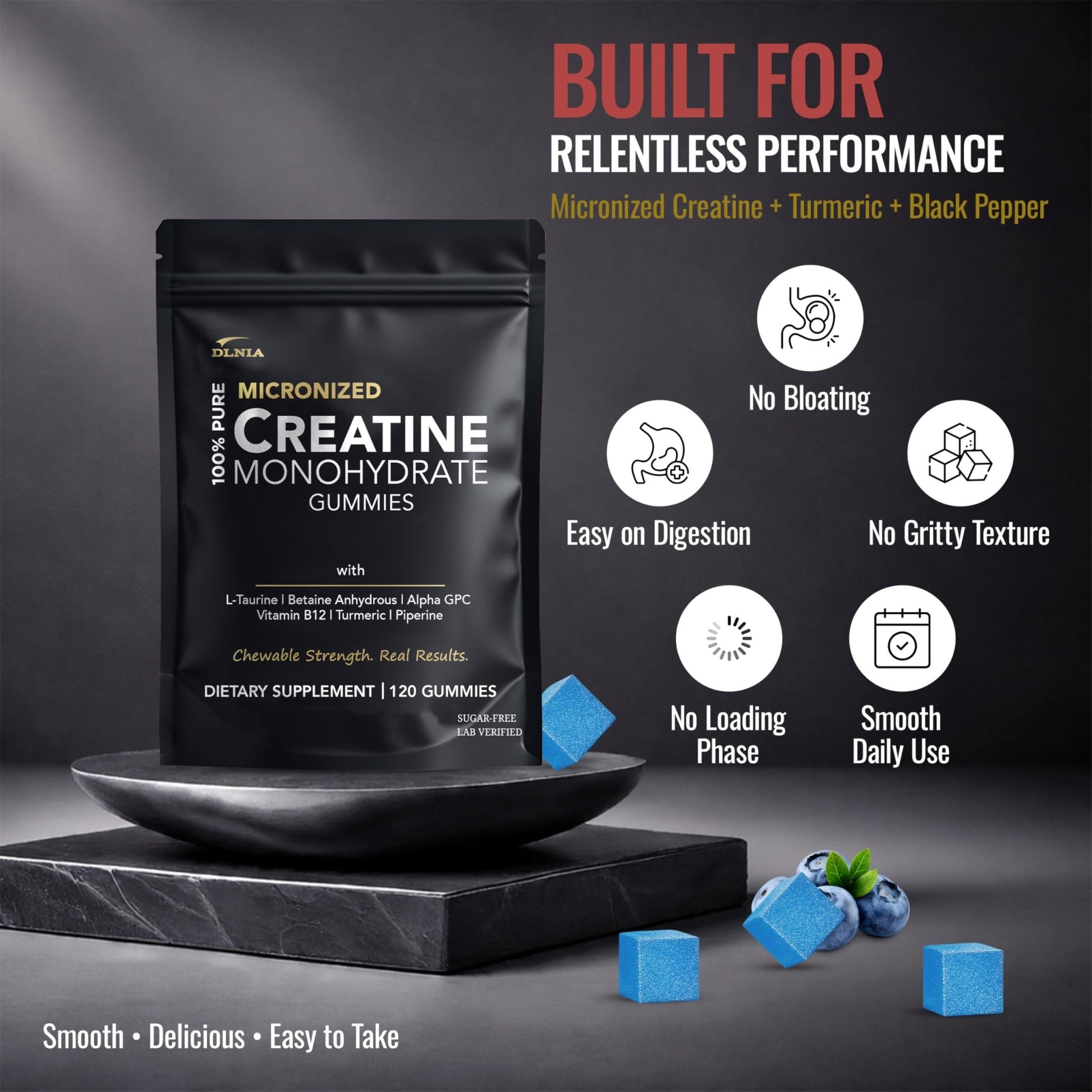 Creatine Monohydrate Gummies for Men & Women - Sugar Free & Vegan Advanced Formula W/L-Taurine + Vitamin B12 - for Muscle Strength, Muscles Builder, Recovery, - dailyvitalstore