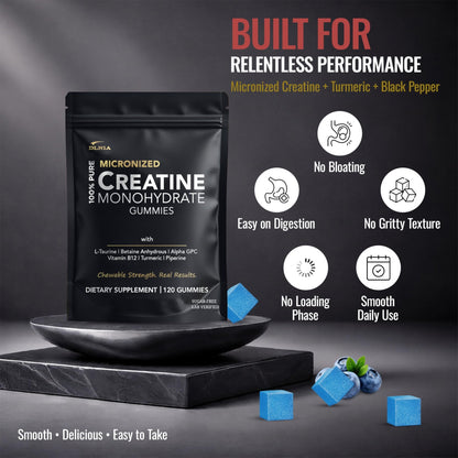 Creatine Monohydrate Gummies for Men & Women - Sugar Free & Vegan Advanced Formula W/L-Taurine + Vitamin B12 - for Muscle Strength, Muscles Builder, Recovery, - dailyvitalstore
