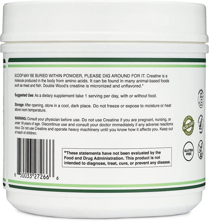 Creatine Monohydrate Powder 1.1lbs (100 Servings of 5 Grams Each) - No Fillers, Vegan Safe, Non-GMO, Gluten Free by Double Wood - dailyvitalstore