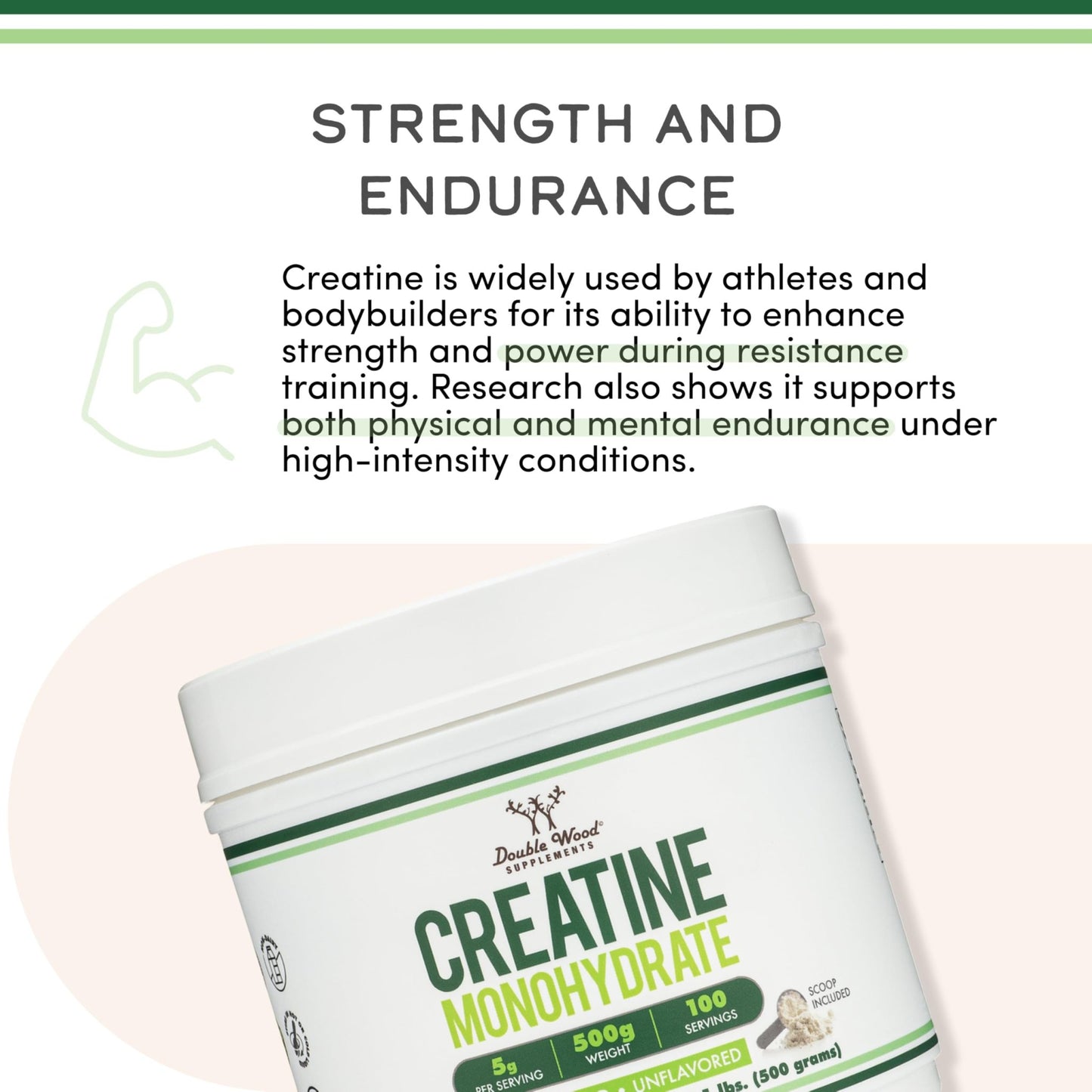 Creatine Monohydrate Powder 1.1lbs (100 Servings of 5 Grams Each) - No Fillers, Vegan Safe, Non-GMO, Gluten Free by Double Wood - dailyvitalstore