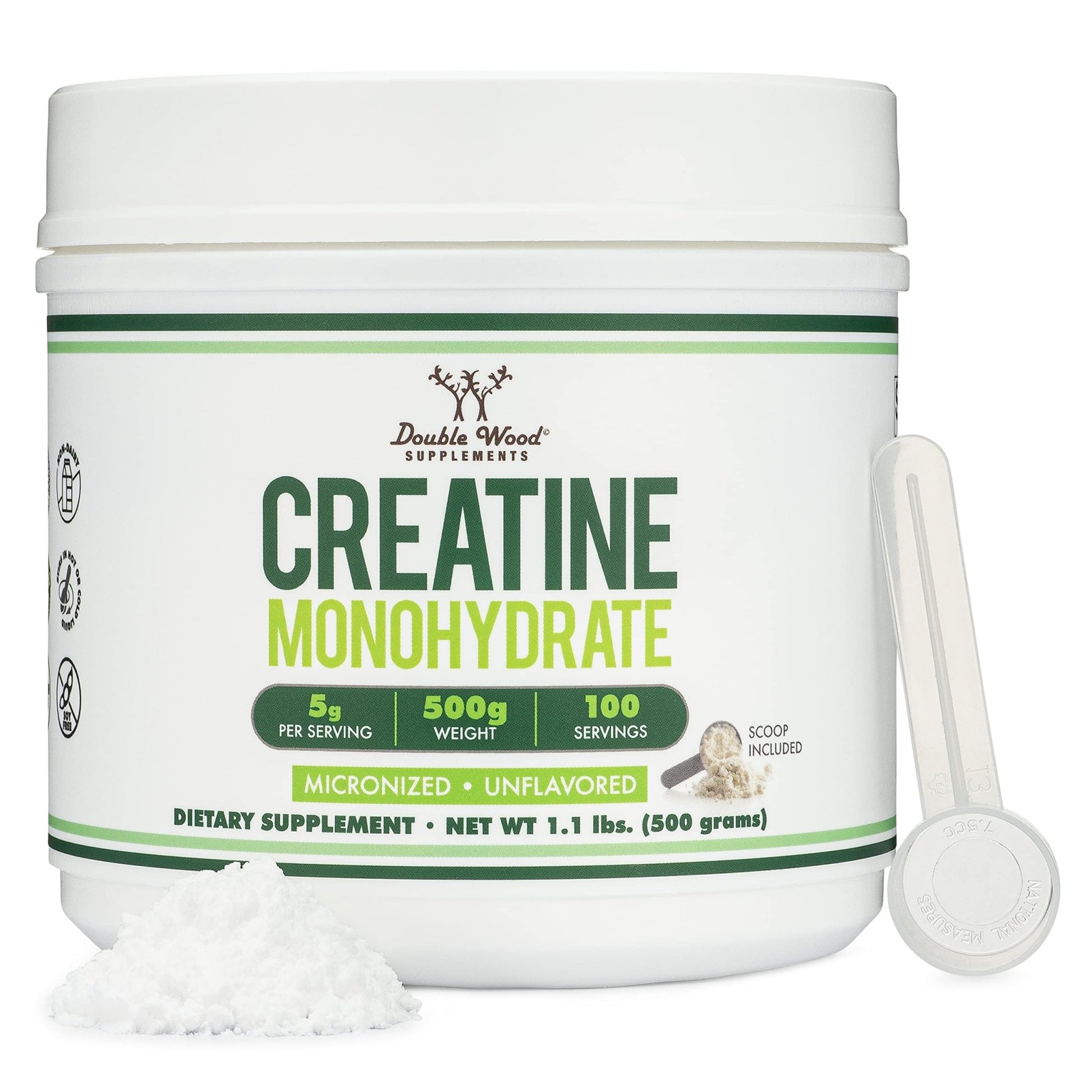 Creatine Monohydrate Powder 1.1lbs (100 Servings of 5 Grams Each) - No Fillers, Vegan Safe, Non-GMO, Gluten Free by Double Wood - dailyvitalstore