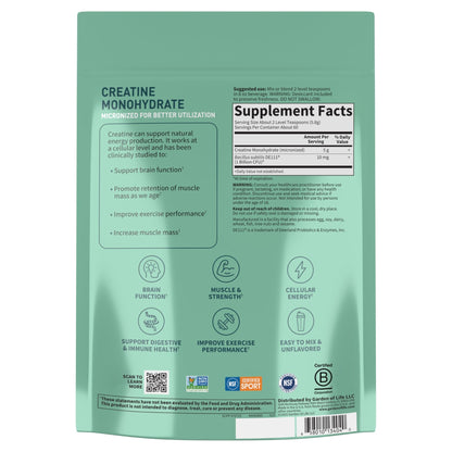 Creatine Monohydrate Powder for Women and Men by Garden of Life, Micronized Pre Workout with Probiotics for Muscle, Strength, Performance, Sport Amino Energy, - dailyvitalstore