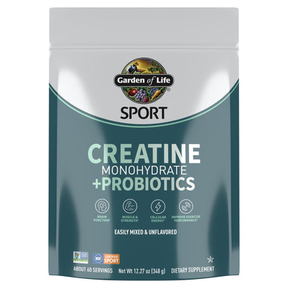 Creatine Monohydrate Powder for Women and Men by Garden of Life, Micronized Pre Workout with Probiotics for Muscle, Strength, Performance, Sport Amino Energy, - dailyvitalstore