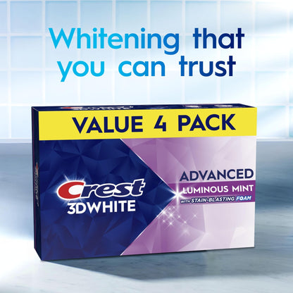 Crest 3D White Advanced, Teeth Whitening Toothpaste for Adults, 3.7 oz, 4 Pack, Cavity Protection Fluoride Toothpaste, - dailyvitalstore