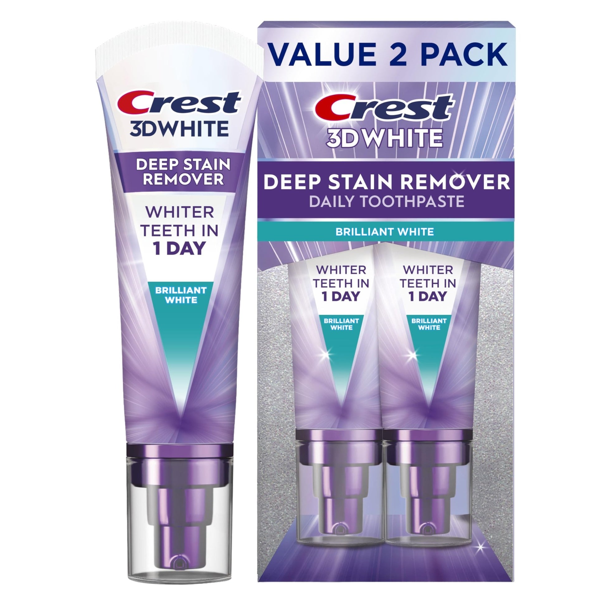 Crest 3D White Deep Stain Remover Toothpaste, Teeth whitening for Adults, 3.1oz, 2 Pack, Sensitivity Safe, Enamel Repair, Cavity Protection - dailyvitalstore