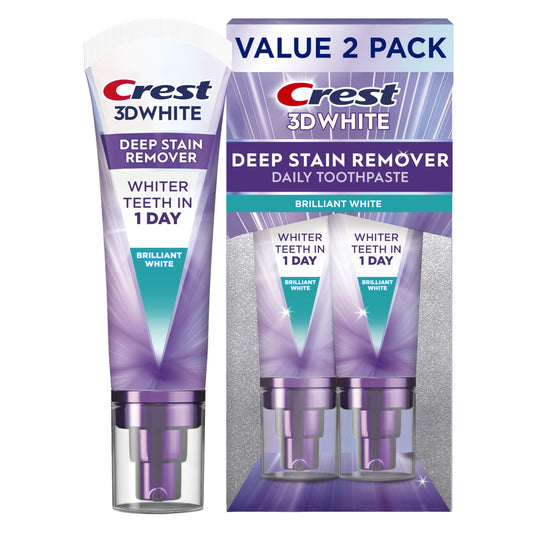 Crest 3D White Deep Stain Remover Toothpaste, Teeth whitening for Adults, 3.1oz, 2 Pack, Sensitivity Safe, Enamel Repair, Cavity Protection - dailyvitalstore