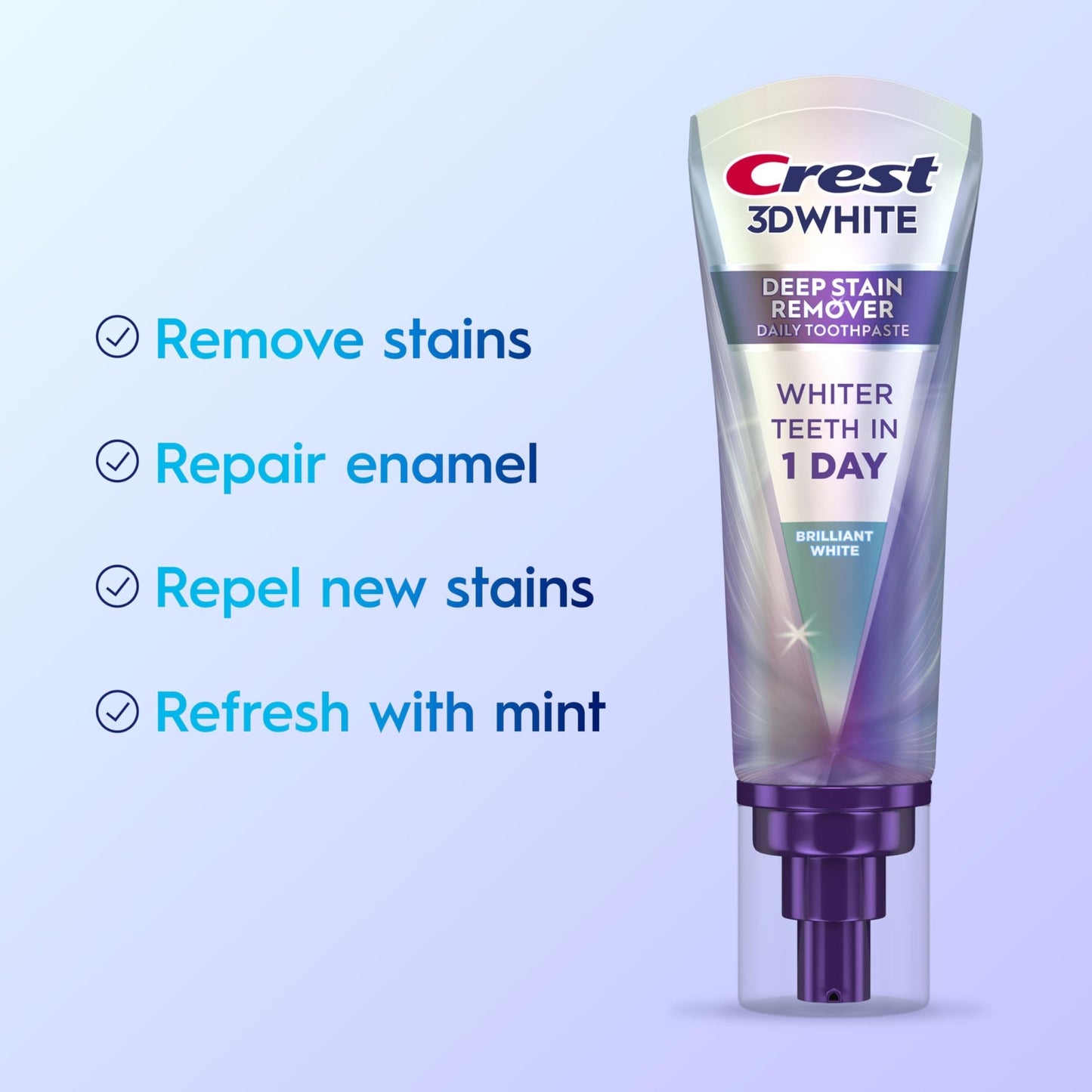 Crest 3D White Deep Stain Remover Toothpaste, Teeth whitening for Adults, 3.1oz, 2 Pack, Sensitivity Safe, Enamel Repair, Cavity Protection - dailyvitalstore