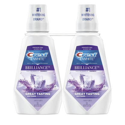 Crest 3D White Mouthwash, Teeth Whitening for Adults, 1L, 2 Pack, Alcohol Free Mouth Rinse, Breath Freshener, Antibacterial, Antiseptic, - dailyvitalstore