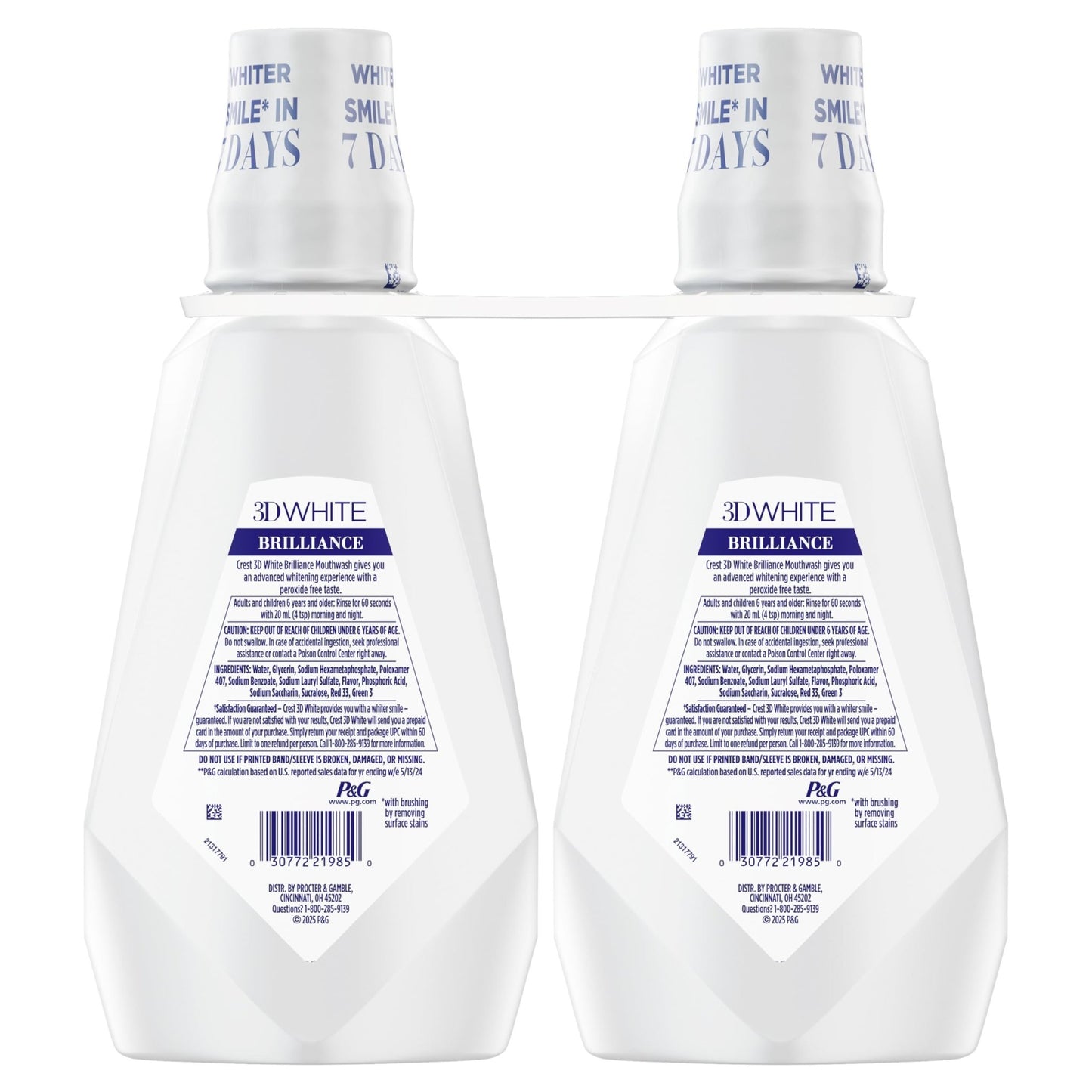 Crest 3D White Mouthwash, Teeth Whitening for Adults, 1L, 2 Pack, Alcohol Free Mouth Rinse, Breath Freshener, Antibacterial, Antiseptic, - dailyvitalstore