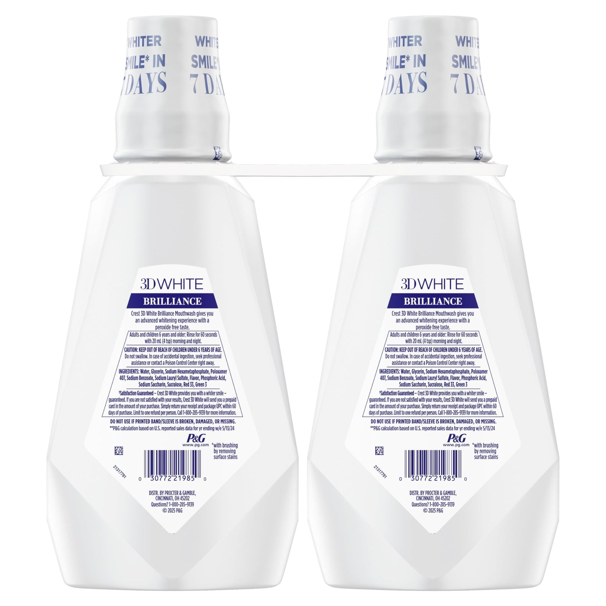 Crest 3D White Mouthwash, Teeth Whitening for Adults, 1L, 2 Pack, Alcohol Free Mouth Rinse, Breath Freshener, Antibacterial, Antiseptic, - dailyvitalstore