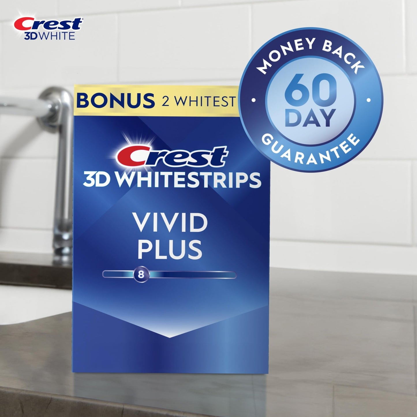 Crest 3D Whitestrips Vivid Plus, Teeth Whitening Strip Kit, 10 Treatments + 2 Bonus Treatments (Each with 1 Upper/1 Lower Strip), 24 Strips - dailyvitalstore