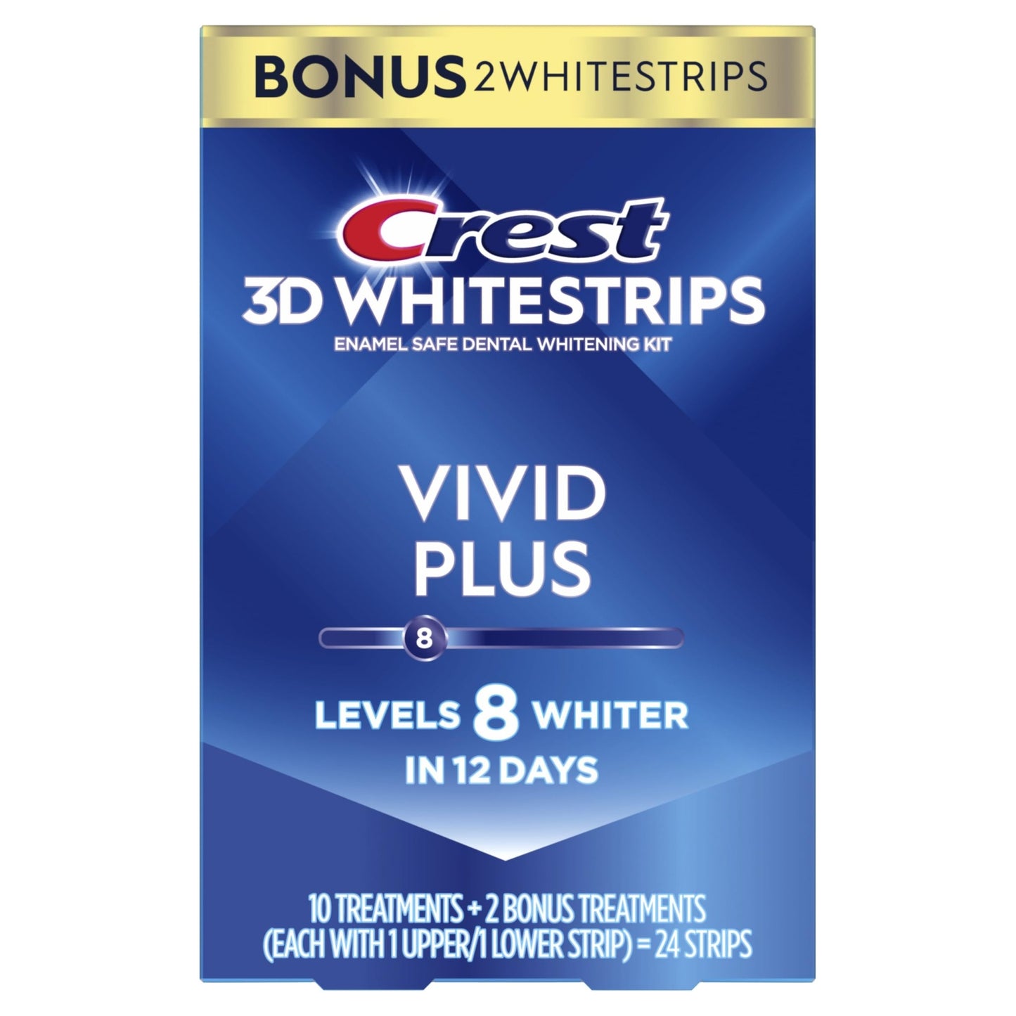 Crest 3D Whitestrips Vivid Plus, Teeth Whitening Strip Kit, 10 Treatments + 2 Bonus Treatments (Each with 1 Upper/1 Lower Strip), 24 Strips - dailyvitalstore
