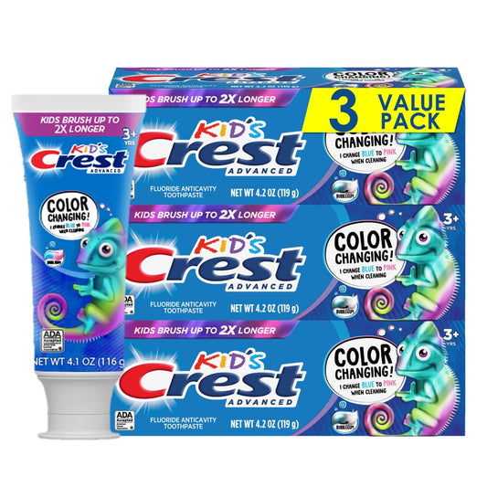 Crest Advanced Kid's Fluoride Toothpaste, Bubblegum Flavor, 4.2 oz, 3 Count, Color-Changing Anticavity Toothpaste - dailyvitalstore