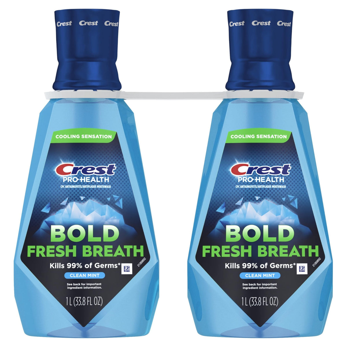 Crest Mouthwash Pro-Health Bold Fresh Breath, 99% Germ Kill, Antigingivitis & Antiplaque, Clean Mint - 1 L (33.8 fl oz), Pack of 2 - dailyvitalstore
