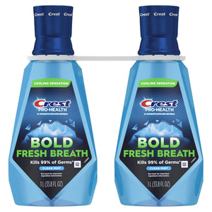 Crest Mouthwash Pro-Health Bold Fresh Breath, 99% Germ Kill, Antigingivitis & Antiplaque, Clean Mint - 1 L (33.8 fl oz), Pack of 2 - dailyvitalstore