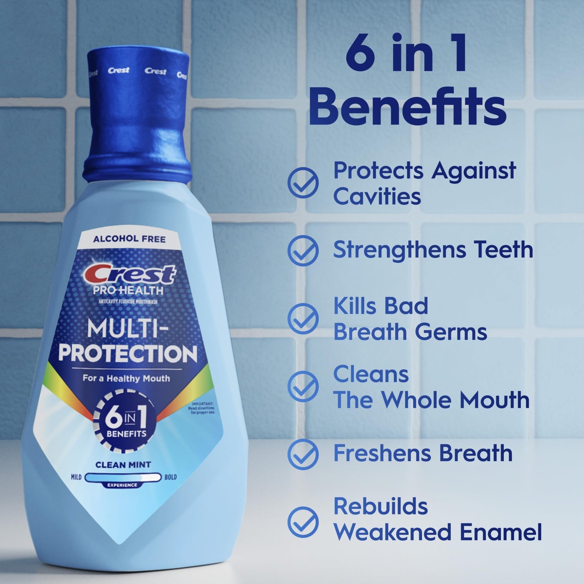Crest Mouthwash Pro Health Multi-Protection, 1L, 2 Pack, 6-in-1 Benefits, Alcohol Free, Enamel Repair, Breath Freshener, Anti Cavity, Fluoride mouthwash, Bad Breath Treatment - dailyvitalstore