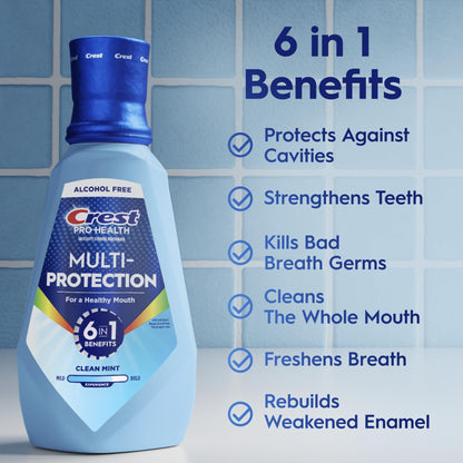 Crest Mouthwash Pro Health Multi-Protection, 1L, 2 Pack, 6-in-1 Benefits, Alcohol Free, Enamel Repair, Breath Freshener, Anti Cavity, Fluoride mouthwash, Bad Breath Treatment - dailyvitalstore