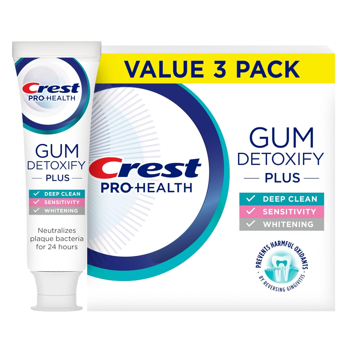 Crest Pro-Health Gum Detoxify Plus Toothpaste 4.5 oz Pack of 3 - Antibacterial Fluoride Toothpaste, Sensitivity Protection - dailyvitalstore