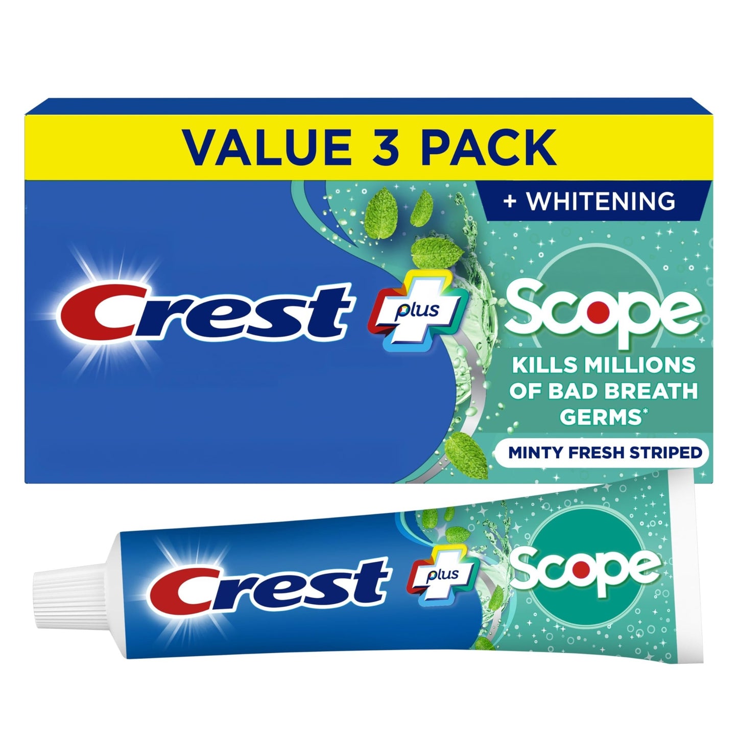 Crest + Scope Whitening Toothpaste - Pack of 3, 5.4 Oz Tubes - Anticavity Fluoride Toothpaste, Fresh Breath, Kills Germs - Tartar Protection, - dailyvitalstore