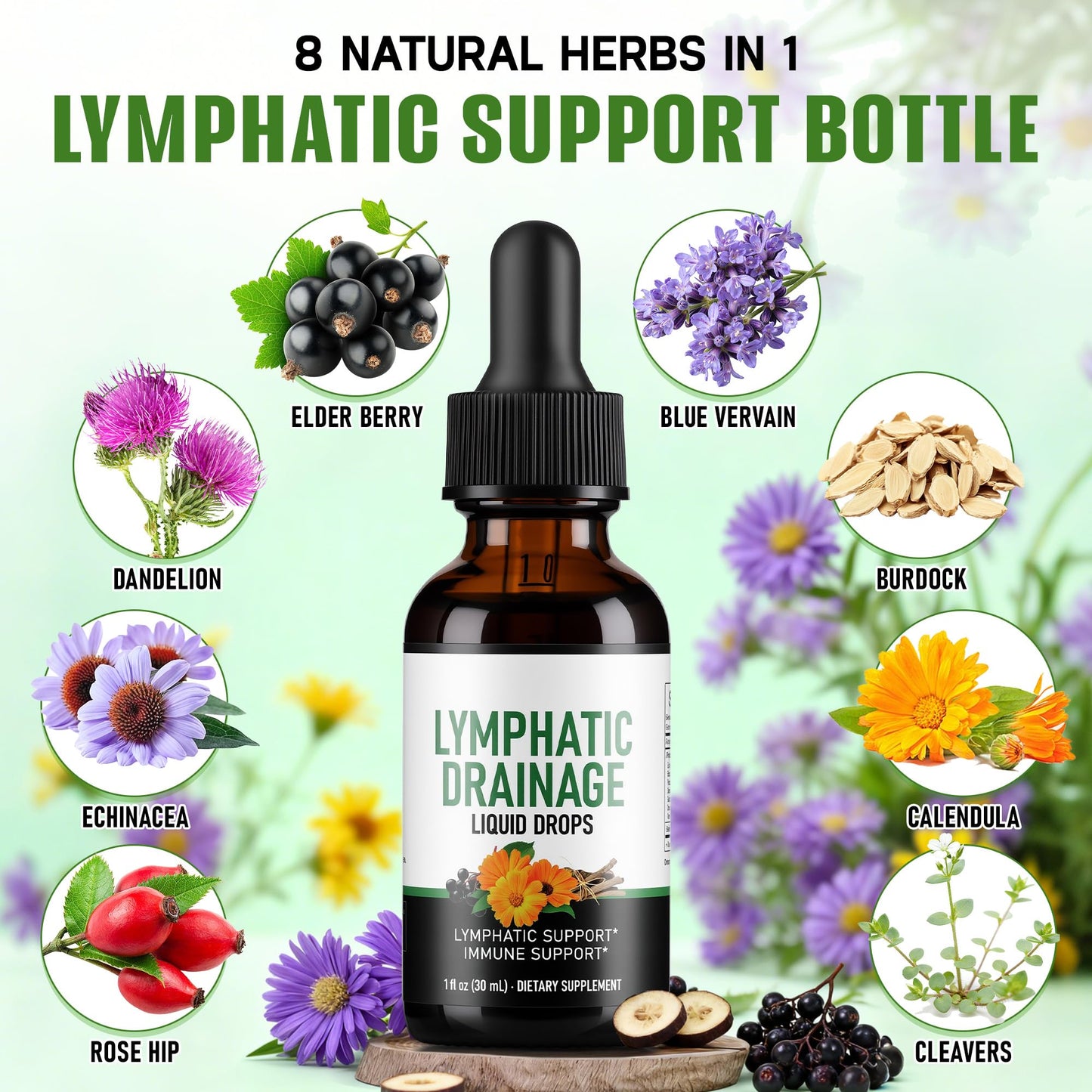 Crobirware Lymphatic Drainage Drops - Herbal Lymph System Cleanse & Immune Support - Liquid with Echinacea, Elderberry, Ginger & Burdock Root - Vegan, Alcohol-Free, 1oz - dailyvitalstore