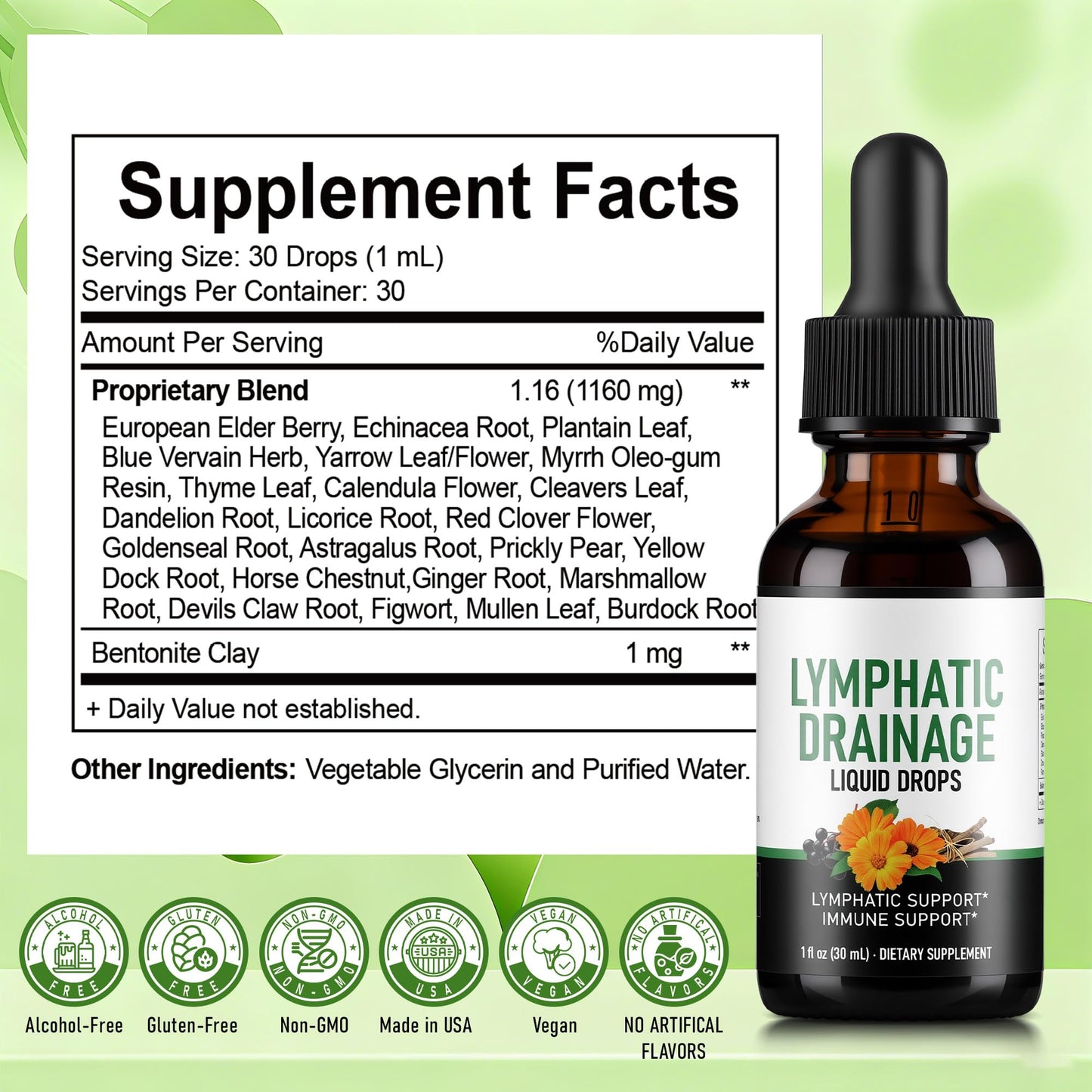 Crobirware Lymphatic Drainage Drops - Herbal Lymph System Cleanse & Immune Support - Liquid with Echinacea, Elderberry, Ginger & Burdock Root - Vegan, Alcohol-Free, 1oz - dailyvitalstore