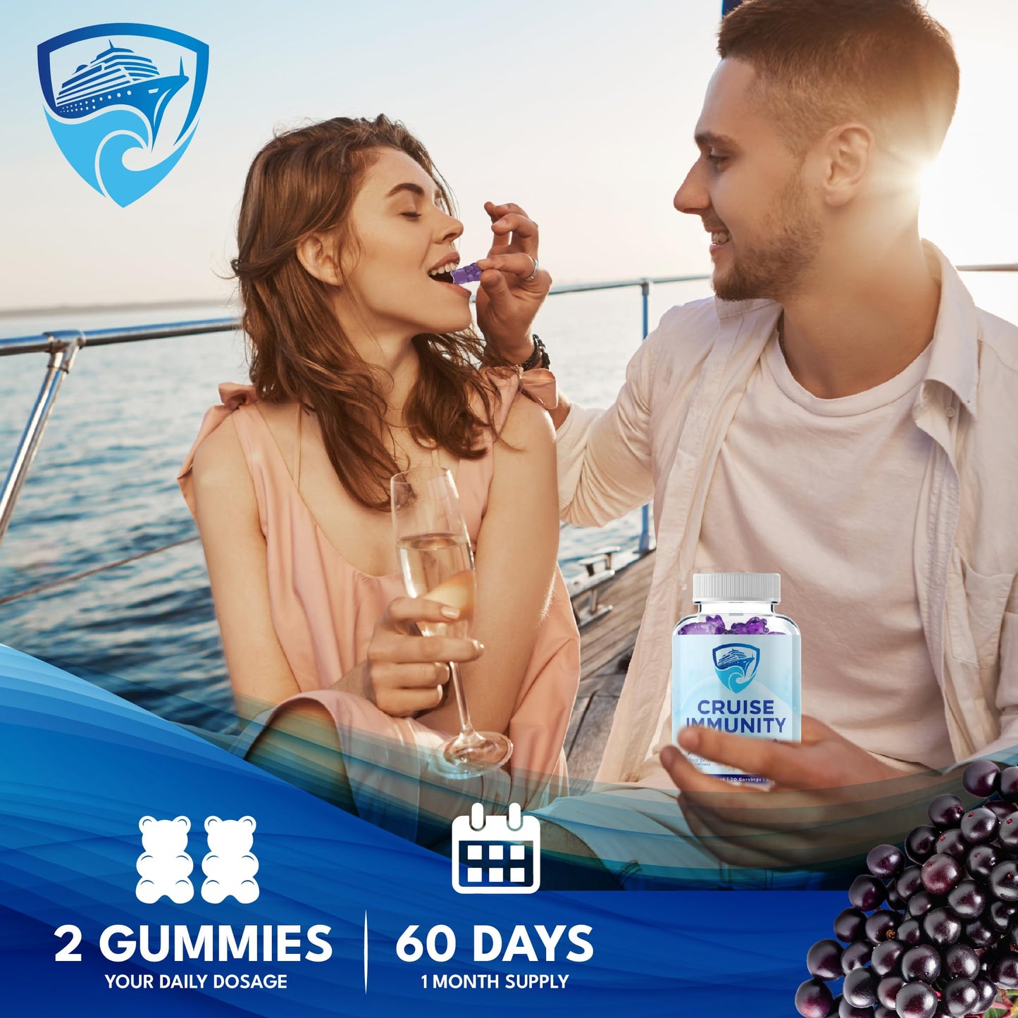 CRUISE IMMUNITY Immune Support Gummies for Cruisers with Vitamin C, B12, Zinc, Elderberry Extract, 60 Gummies, 30 Servings - dailyvitalstore