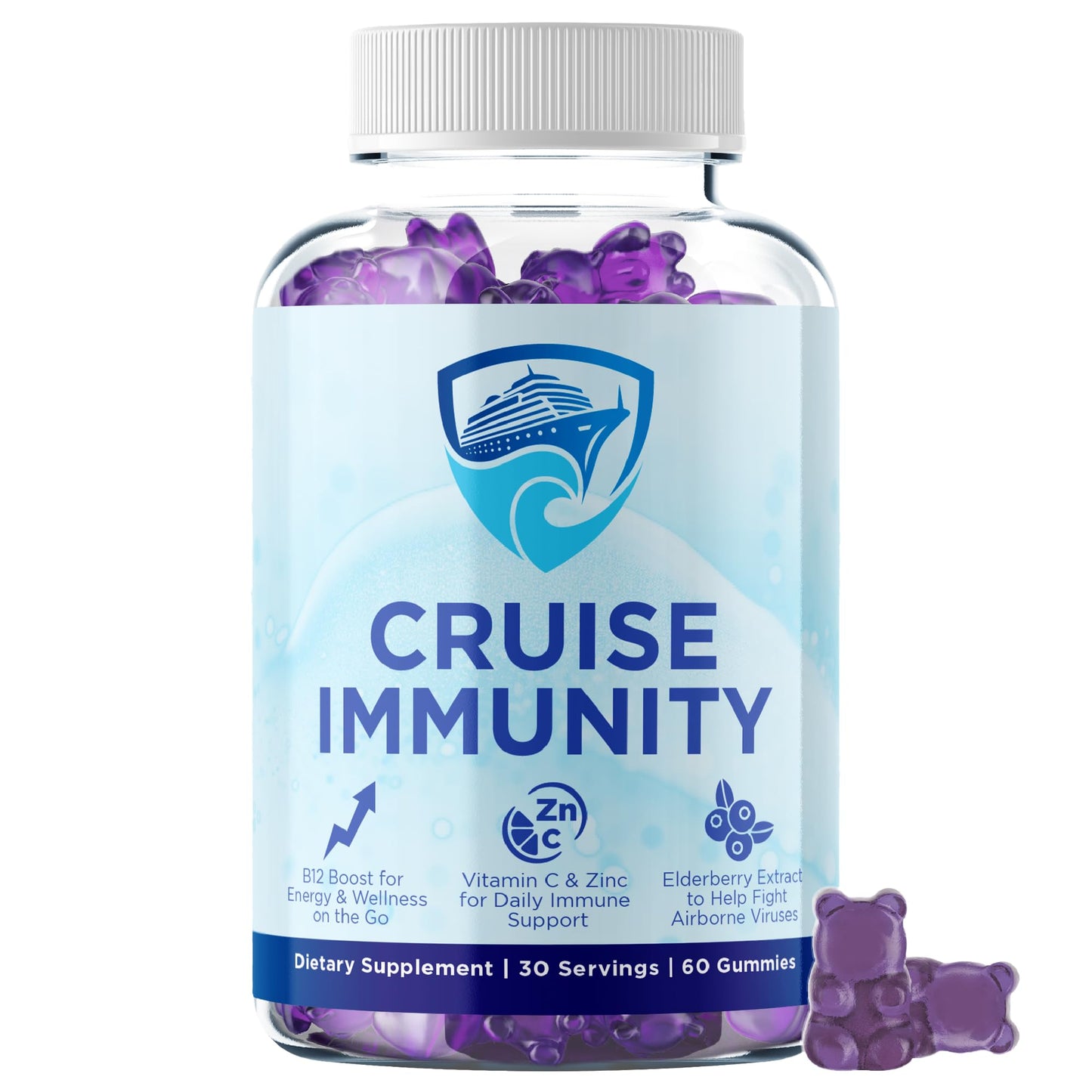 CRUISE IMMUNITY Immune Support Gummies for Cruisers with Vitamin C, B12, Zinc, Elderberry Extract, 60 Gummies, 30 Servings - dailyvitalstore
