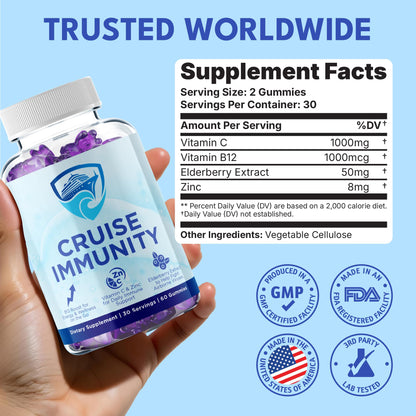 CRUISE IMMUNITY Immune Support Gummies for Cruisers with Vitamin C, B12, Zinc, Elderberry Extract, 60 Gummies, 30 Servings - dailyvitalstore