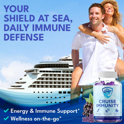 CRUISE IMMUNITY Immune Support Gummies for Cruisers with Vitamin C, B12, Zinc, Elderberry Extract, 60 Gummies, 30 Servings - dailyvitalstore