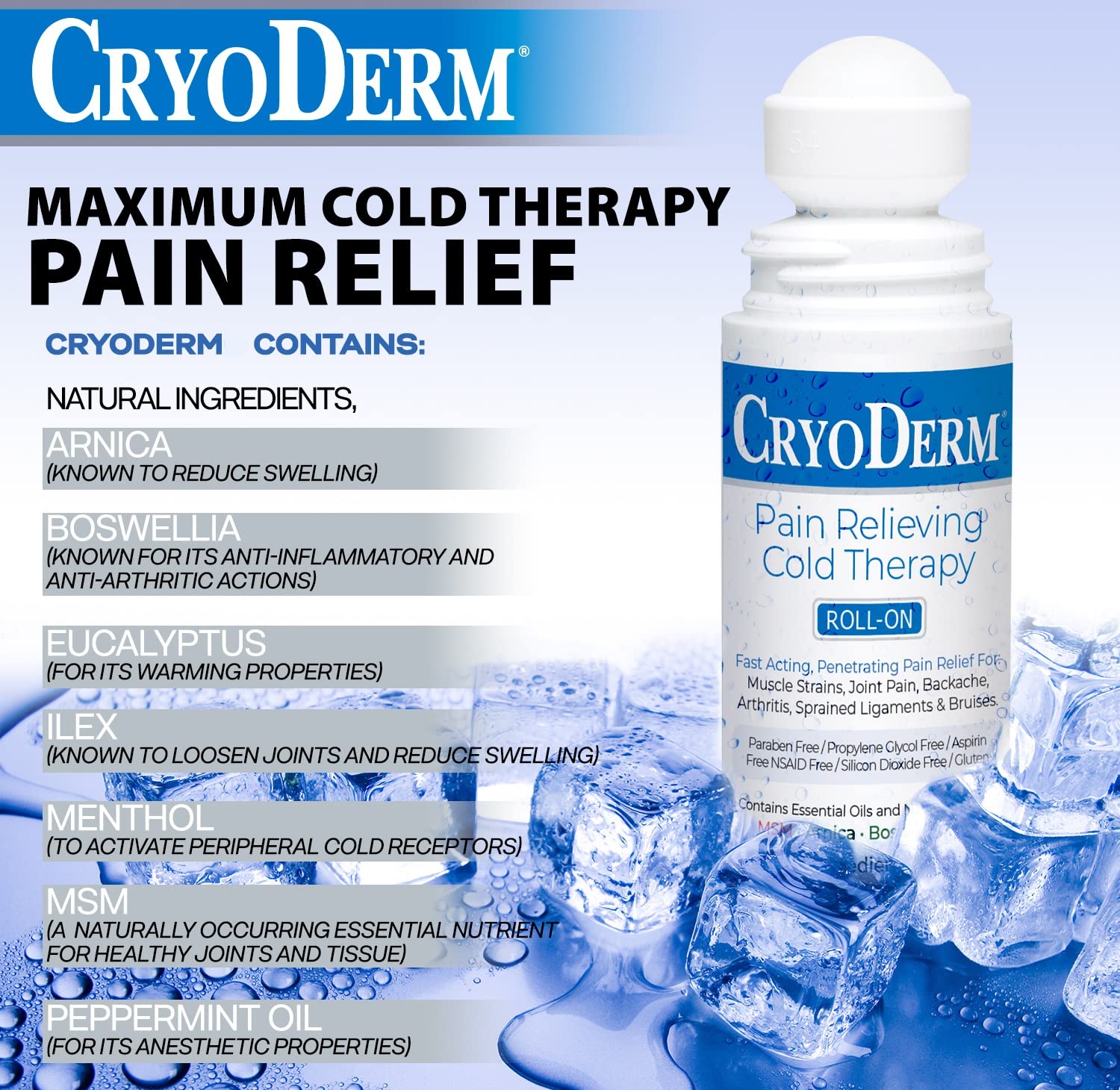 Cryoderm Cold Roll-on 3oz, 2.4 Lb - dailyvitalstore