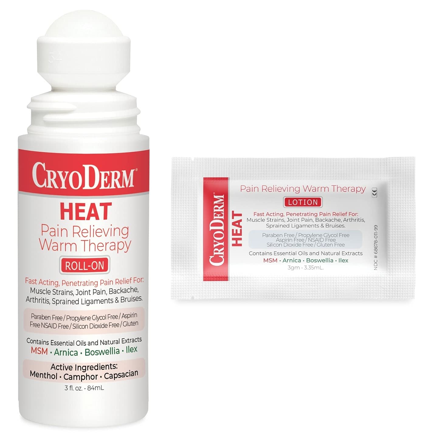 CryoDerm Combo Package Heat-Warm Therapy 3 oz Roll-On & 12 Packets - dailyvitalstore