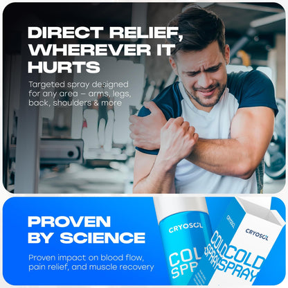 CRYOSOL Freeze Spray for Rapid Relief Anywhere - Pain Relief Spray for Sprains, Strains, Bruises, Aches and Sports Injuries - Cryotherapy for Instant Cooling Relief - 200ml / 6.76 fl oz - dailyvitalstore
