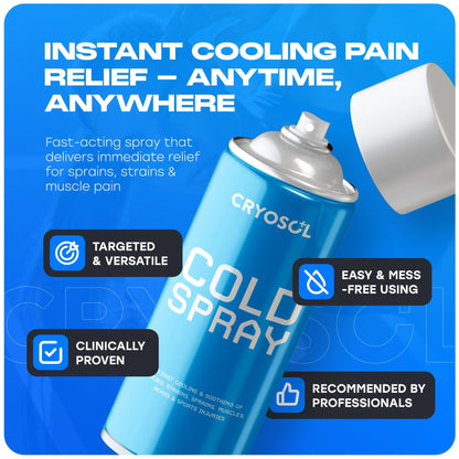 CRYOSOL Freeze Spray for Rapid Relief Anywhere - Pain Relief Spray for Sprains, Strains, Bruises, Aches and Sports Injuries - Cryotherapy for Instant Cooling Relief - 200ml / 6.76 fl oz - dailyvitalstore