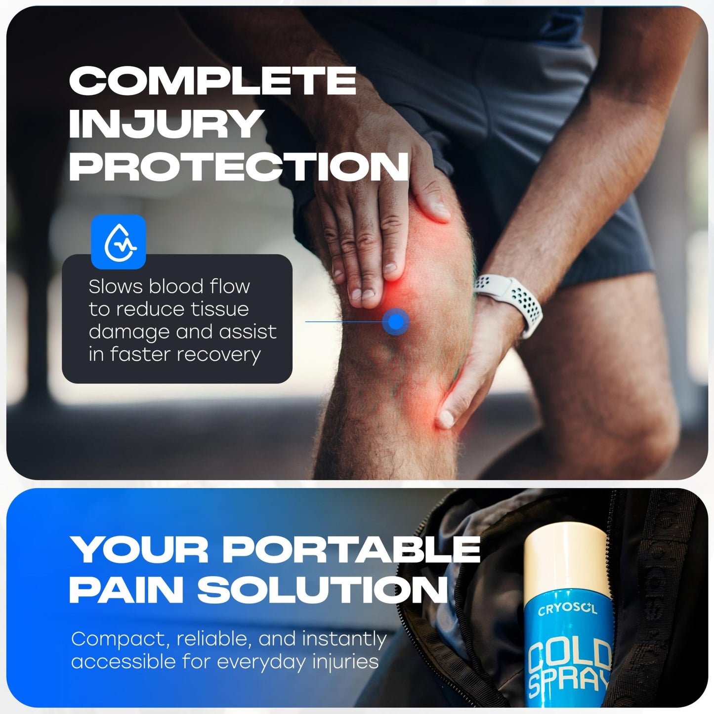 CRYOSOL Freeze Spray for Rapid Relief Anywhere - Pain Relief Spray for Sprains, Strains, Bruises, Aches and Sports Injuries - Cryotherapy for Instant Cooling Relief - 200ml / 6.76 fl oz - dailyvitalstore