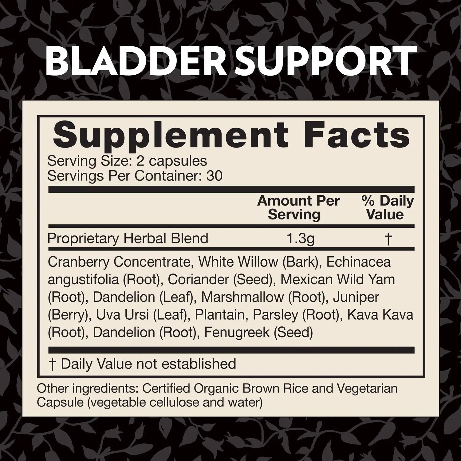 Crystal Star Bladder Support (60 Capsules) – Herbal Supplement for Healthy Bladder Function - Cranberry, Dandelion & Fenugreek - Helps Overactive Bladder and Incontinence - Non-GMO - dailyvitalstore