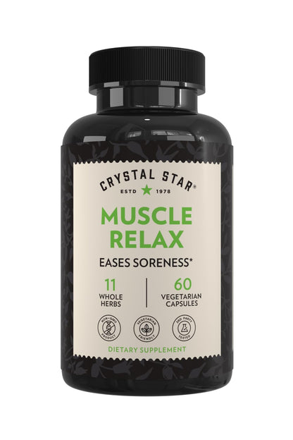 Crystal Star Muscle Relax (60 Capsules) – Herbal Relief from Sore Muscles, Cramps & Spasms – Valerian Root, Jamaica Dogwood & Cramp Bark - Non-GMO - dailyvitalstore