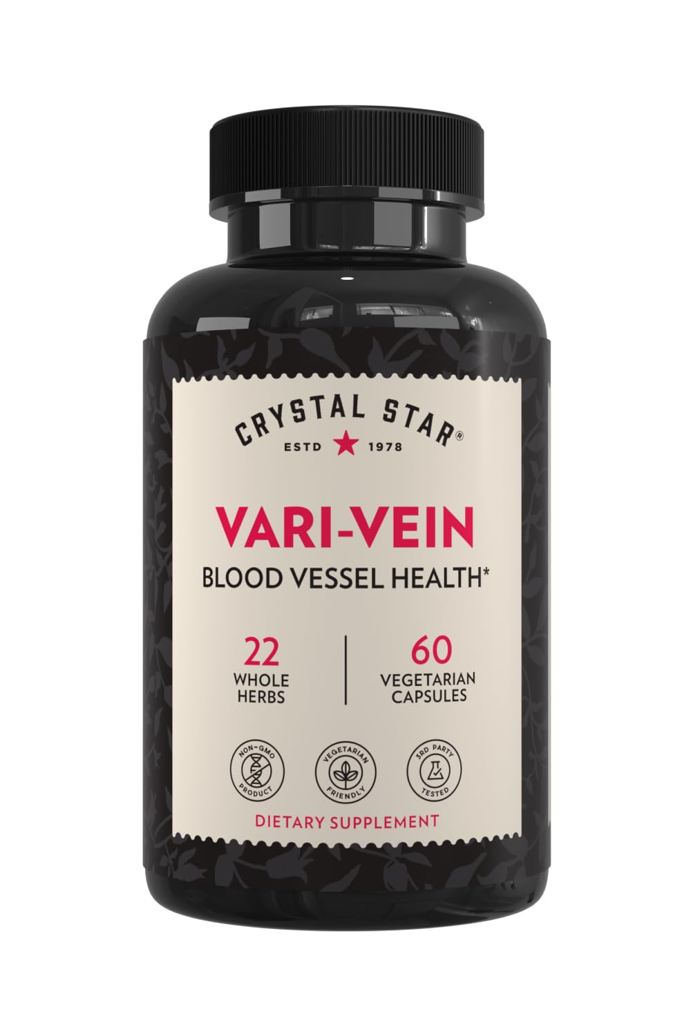Crystal Star Vari-Vein (60 Capsules) - Herbal Circulation Support Supplement for Varicose Veins & Spider Veins Treatment - Witch Hazel, Butcher’s Broom, Hawthorn & Horse Chestnut- Non-GMO - dailyvitalstore