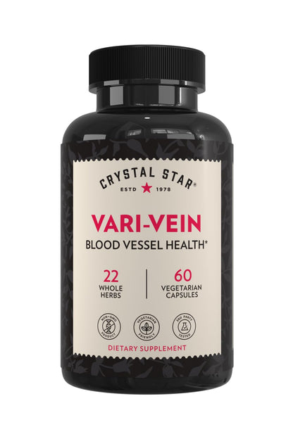 Crystal Star Vari-Vein (60 Capsules) - Herbal Circulation Support Supplement for Varicose Veins & Spider Veins Treatment - Witch Hazel, Butcher’s Broom, Hawthorn & Horse Chestnut- Non-GMO - dailyvitalstore
