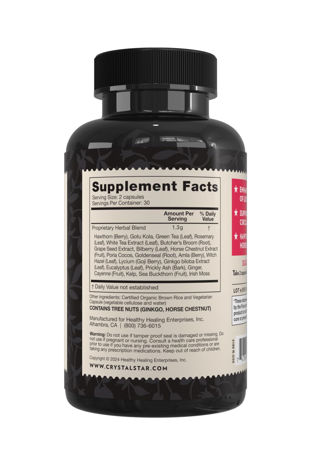 Crystal Star Vari-Vein (60 Capsules) - Herbal Circulation Support Supplement for Varicose Veins & Spider Veins Treatment - Witch Hazel, Butcher’s Broom, Hawthorn & Horse Chestnut- Non-GMO - dailyvitalstore