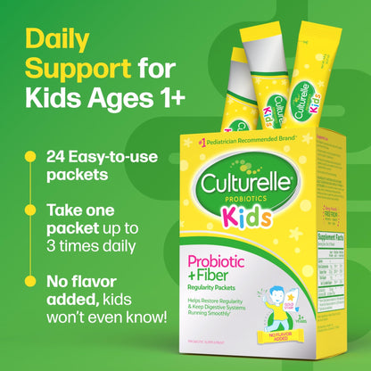 Culturelle Kids Probiotic + Fiber Packets (Ages 3+) - 24 Count - Digestive Health & Immune Support - Helps Restore Regularity (Packaging may vary) - dailyvitalstore